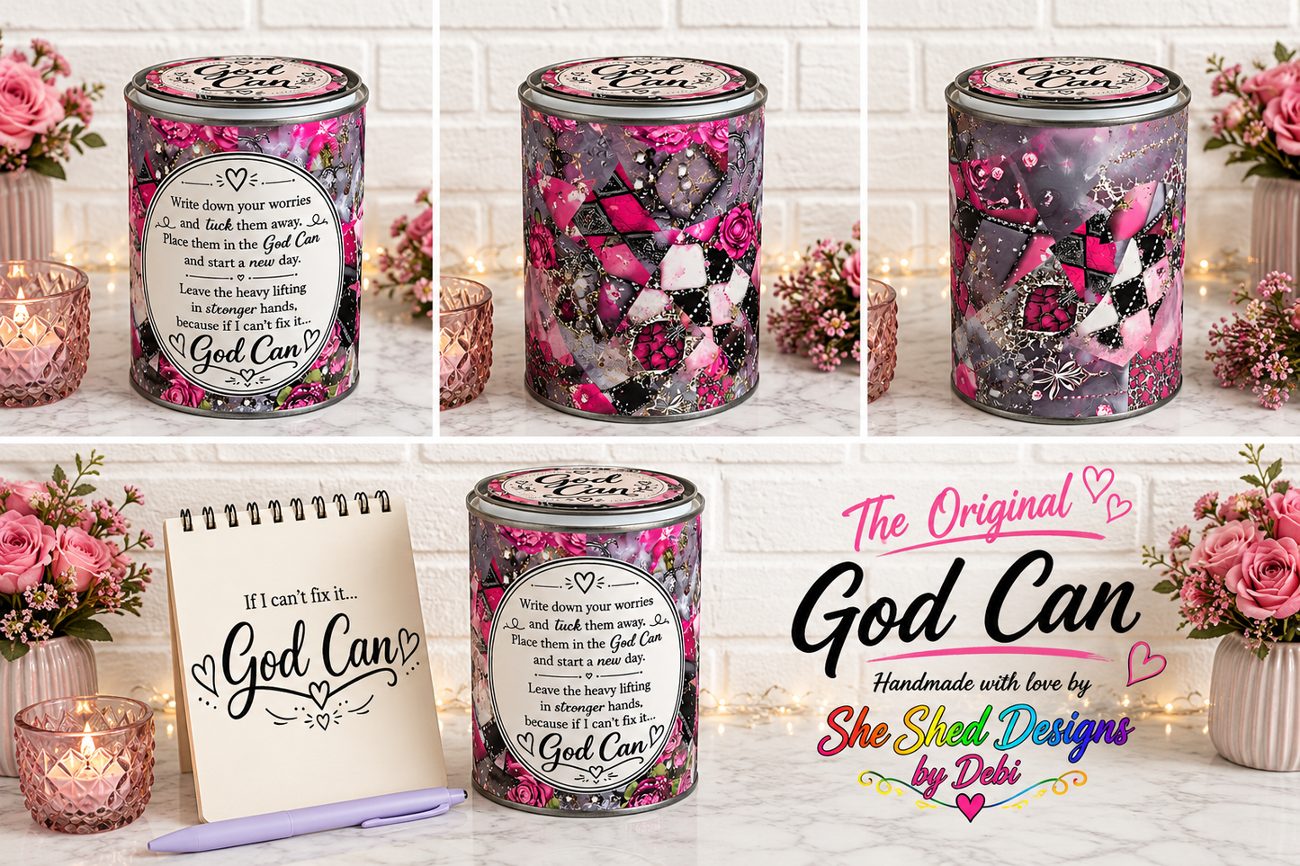 The Original God Can Gift Set™ by She Shed Designs by Debi |Handmade Faith Encouragement Gift with Notepad & Pen (#16)