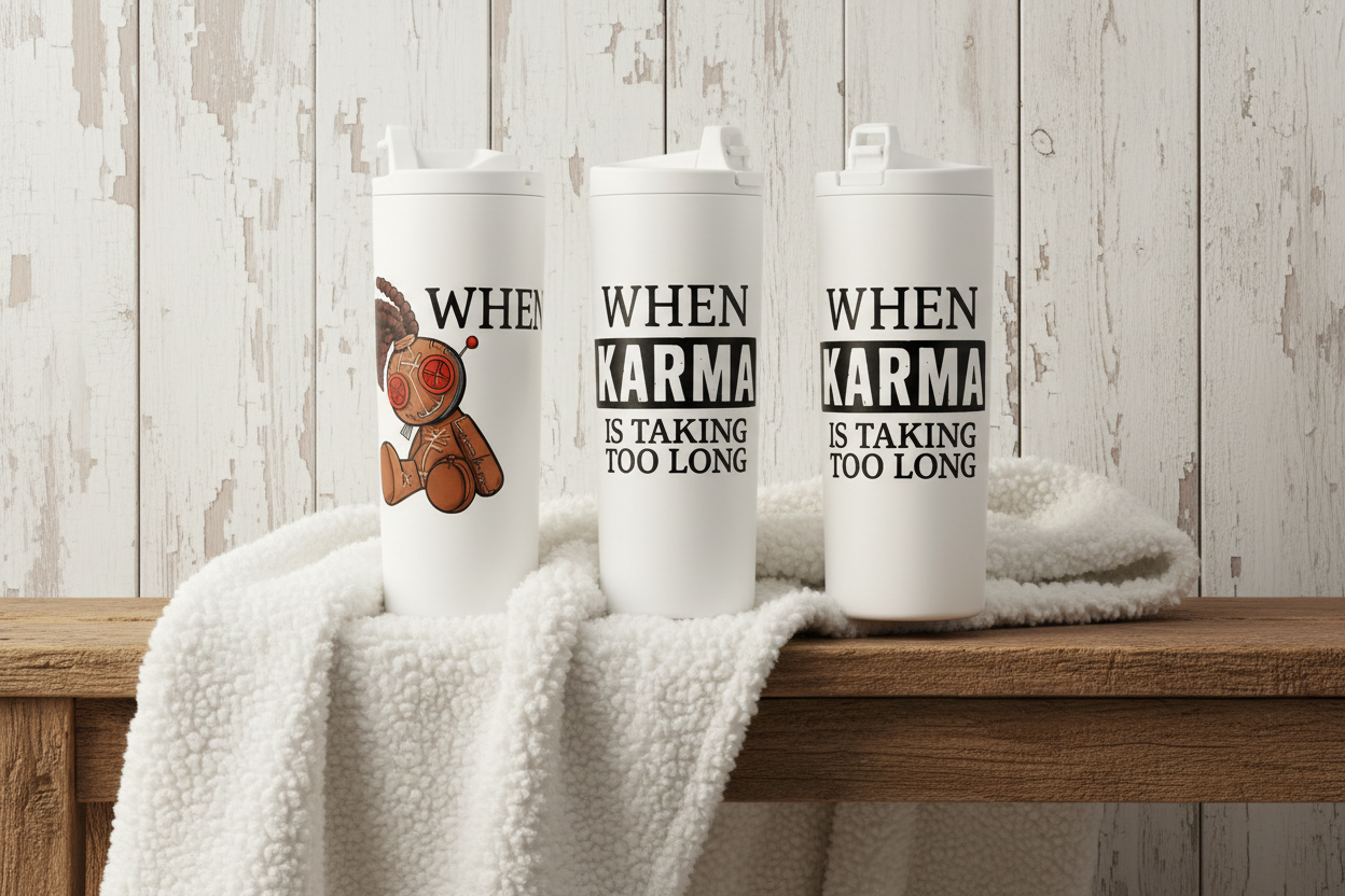 “When Karma Is Taking Too Long” 20oz Tumbler – Funny Voodoo Doll Design | Spill-Proof Straw Lid