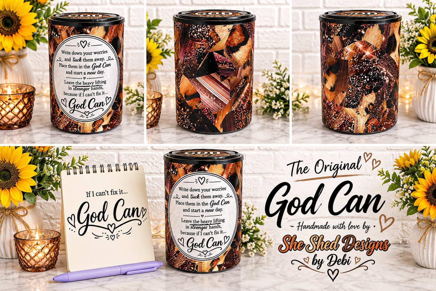 The Original God Can Gift Set™ by She Shed Designs by Debi |Handmade Faith Encouragement Gift with Notepad & Pen (#14)