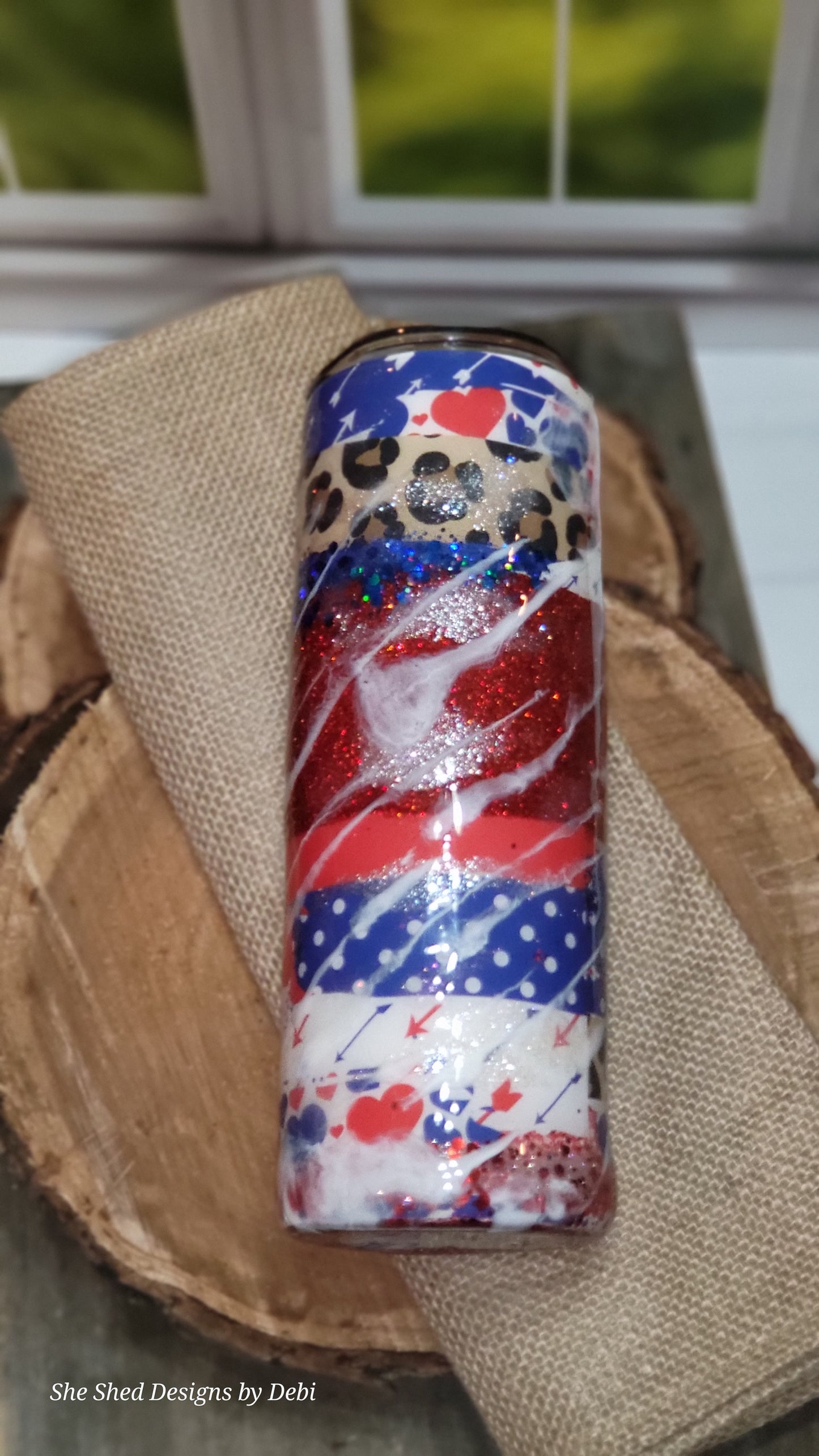 20oz Red, White, Blue, Leopard, Polka Dot, & Heart Print Tumbler