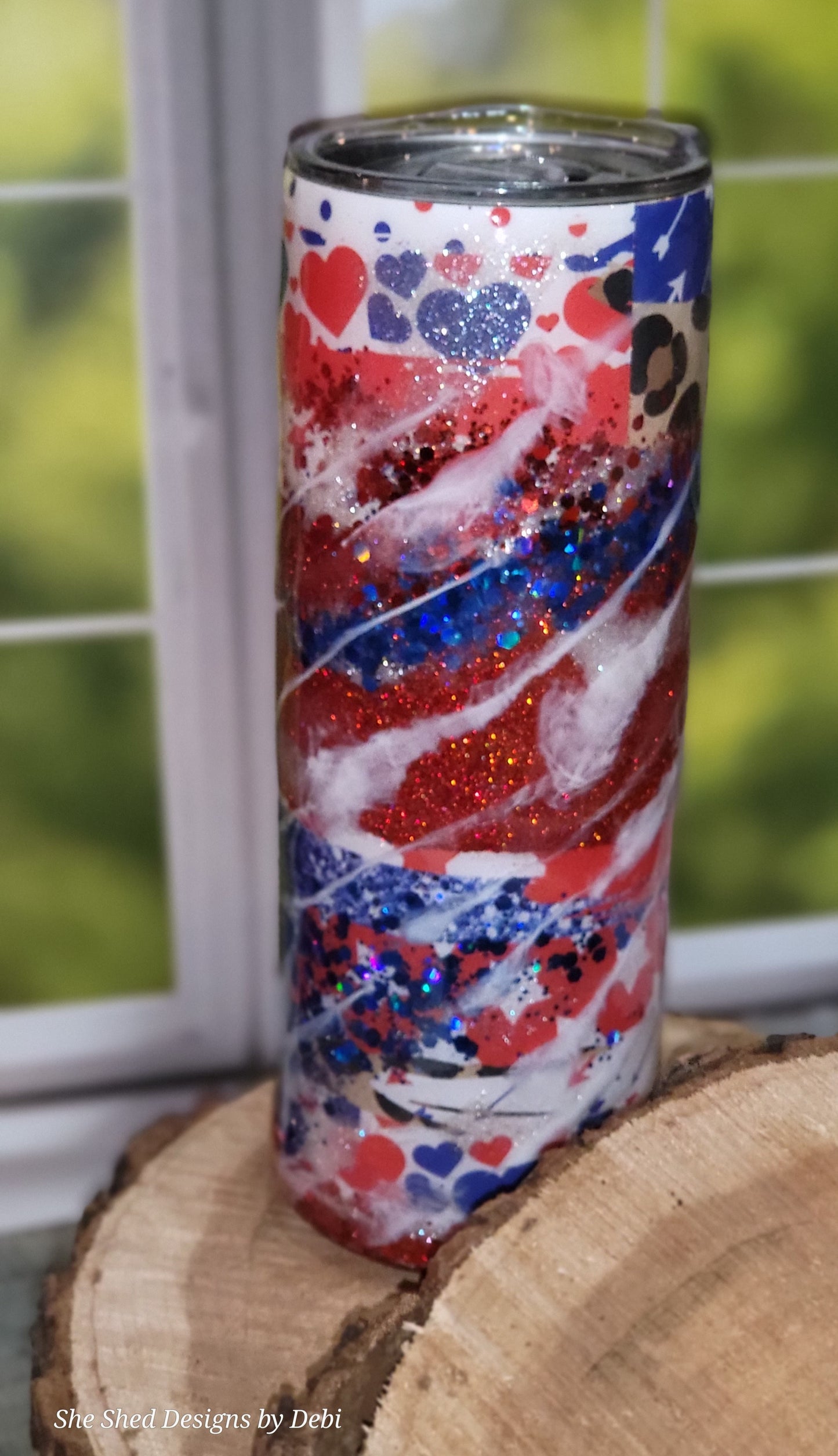 20oz Red, White, Blue, Leopard, Polka Dot, & Heart Print Tumbler