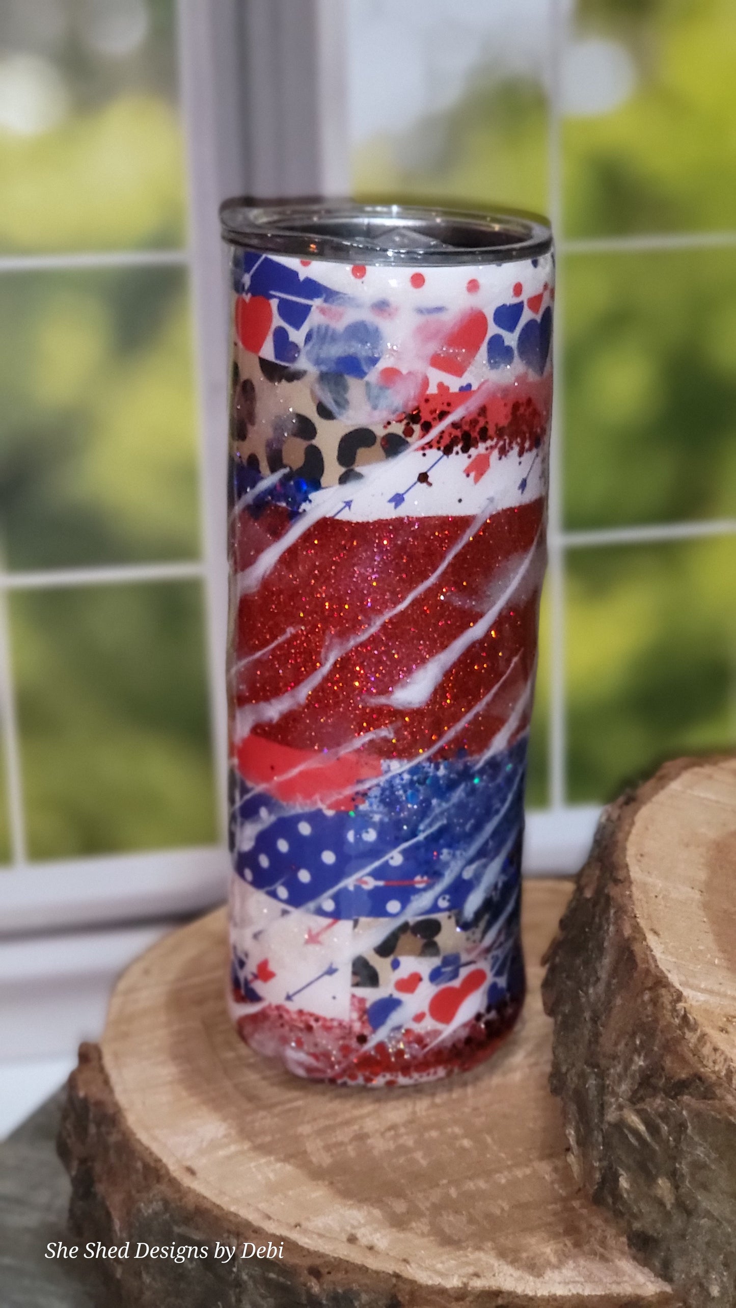 20oz Red, White, Blue, Leopard, Polka Dot, & Heart Print Tumbler