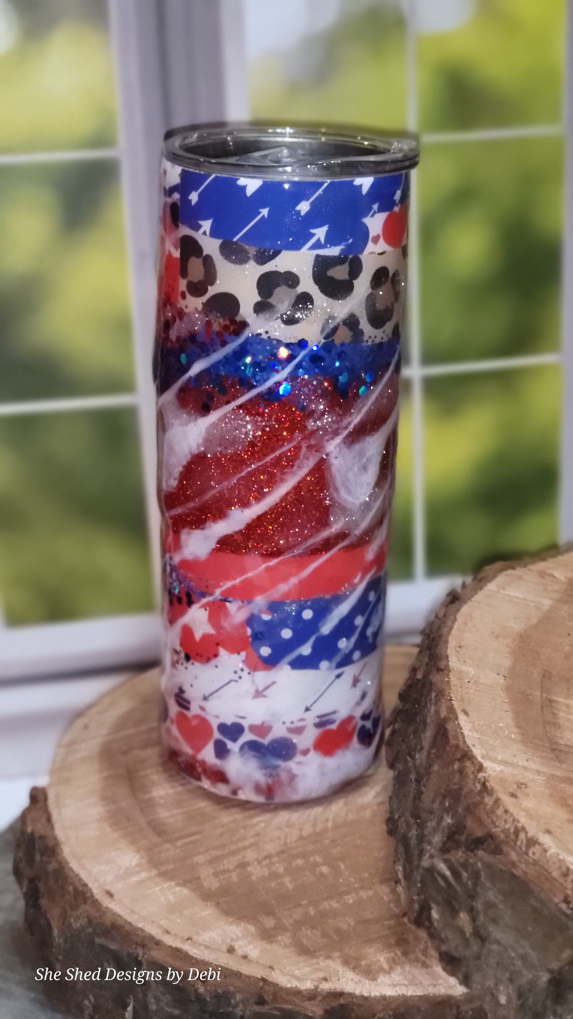 20oz Red, White, Blue, Leopard, Polka Dot, & Heart Print Tumbler