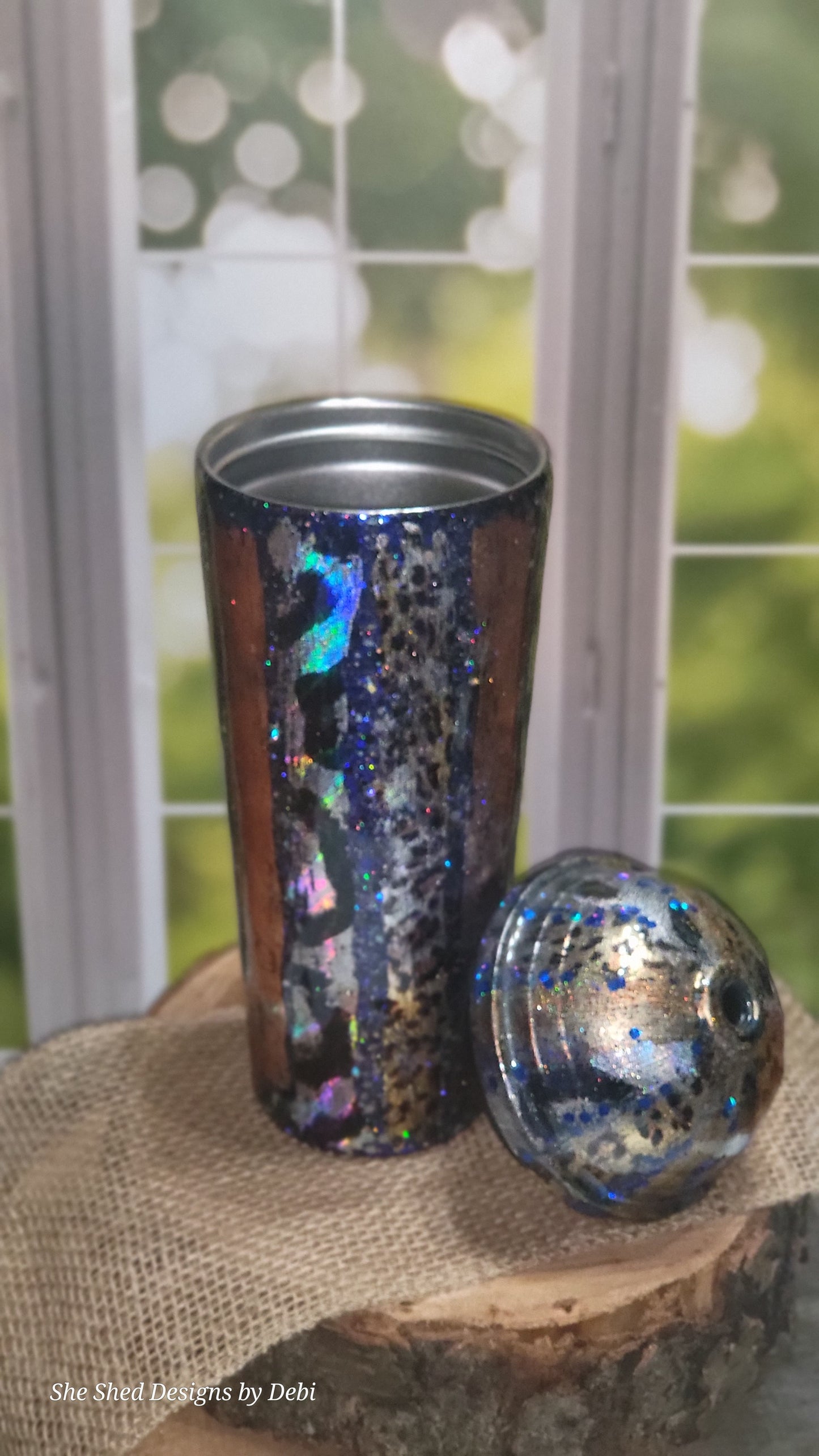 30 oz Dome Lid Stainless Steel Tumbler, Blue glitter, silver and gold foils in antique and a variety of animal prints.