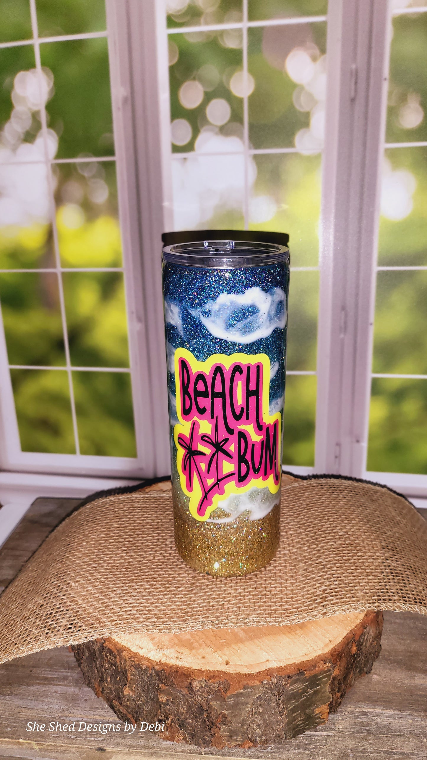 Beach Tumbler, 20 oz, stainless steel, beach bum, palm trees