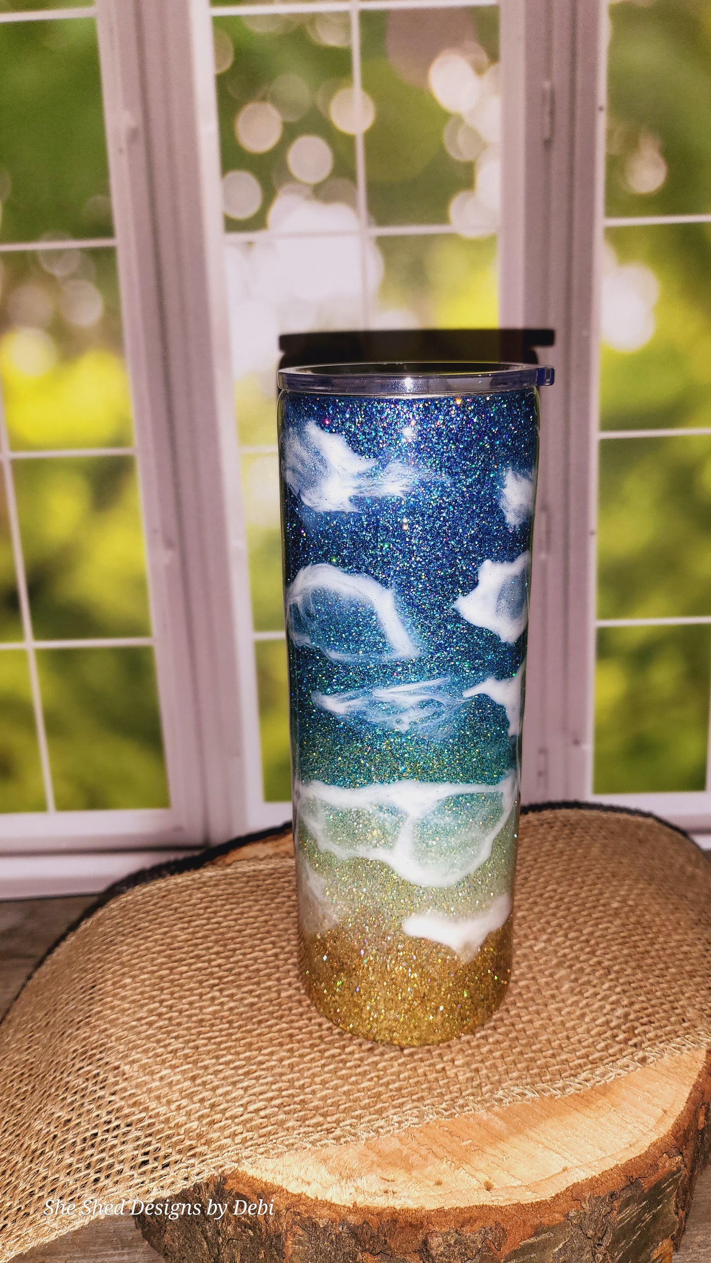 Beach Tumbler, 20 oz, stainless steel, beach bum, palm trees