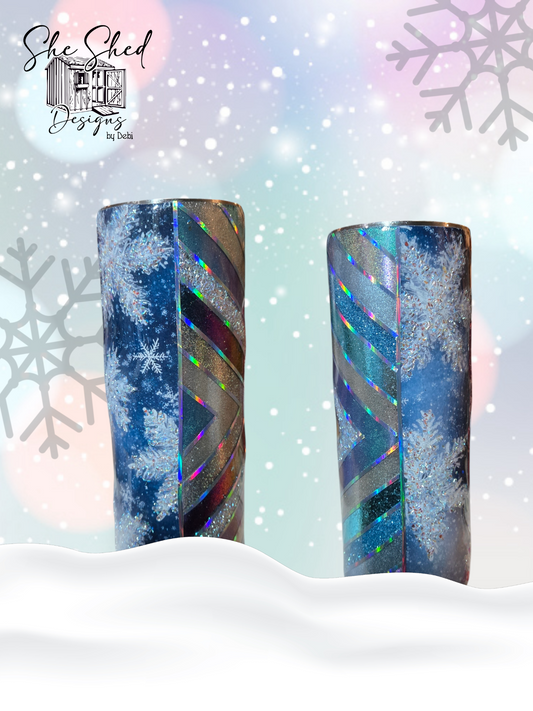 "Custom 20 oz Stainless Steel Tumbler – Holographic & Snowflake Design"