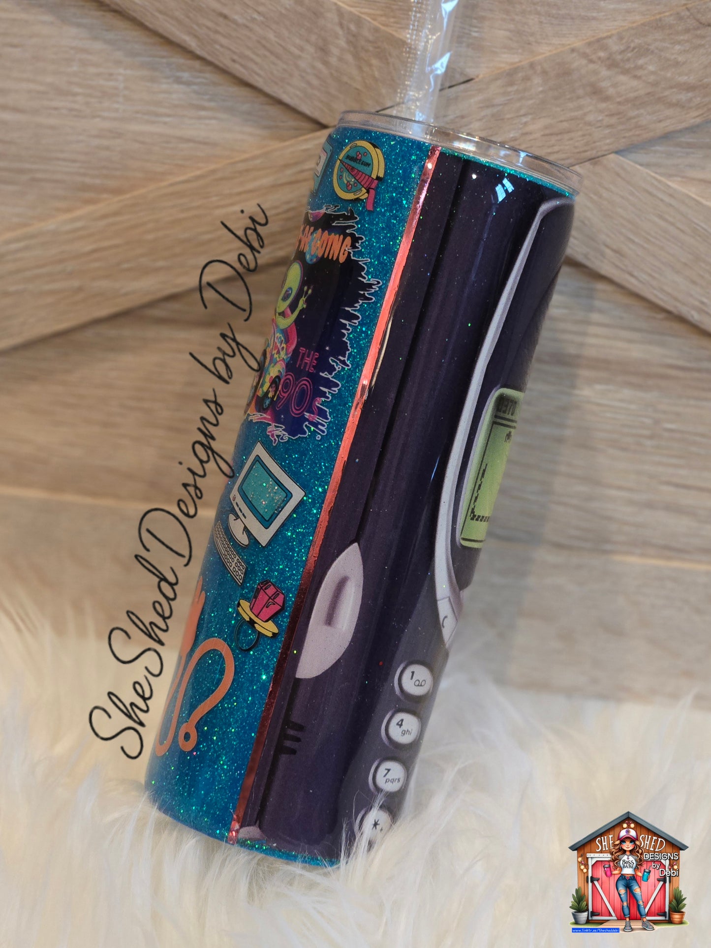 20oz “Back to the 90s” Glitter Tumbler – Retro Tech Nostalgia Cup with Classic Nokia Phone Design