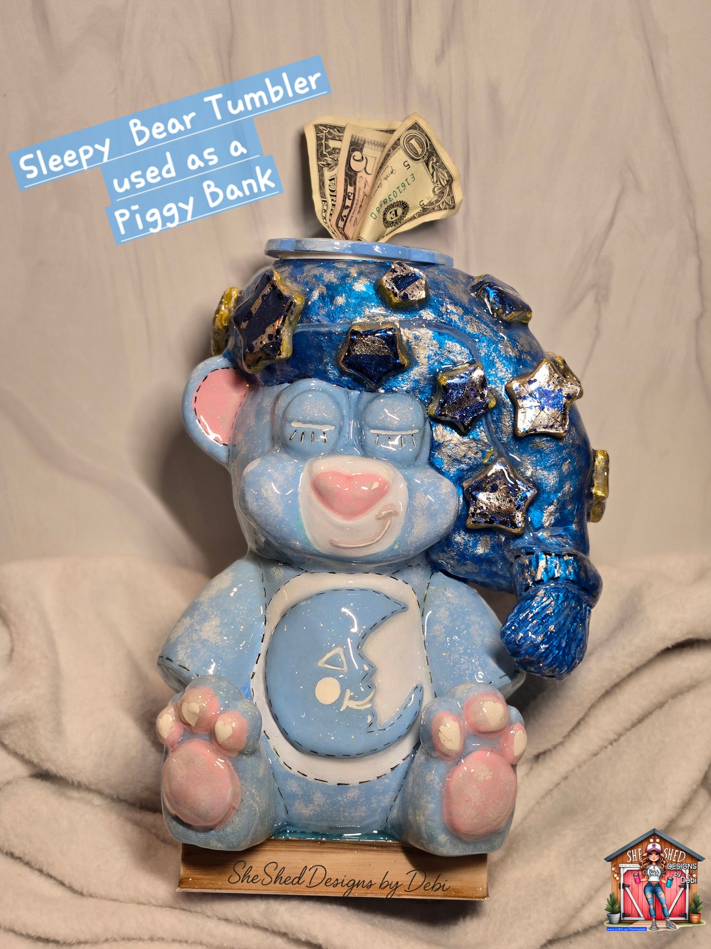 Hand-Sculpted 3D Sleepy Bear – 30oz Tumbler / Kleenex Dispenser / Children’s Bank