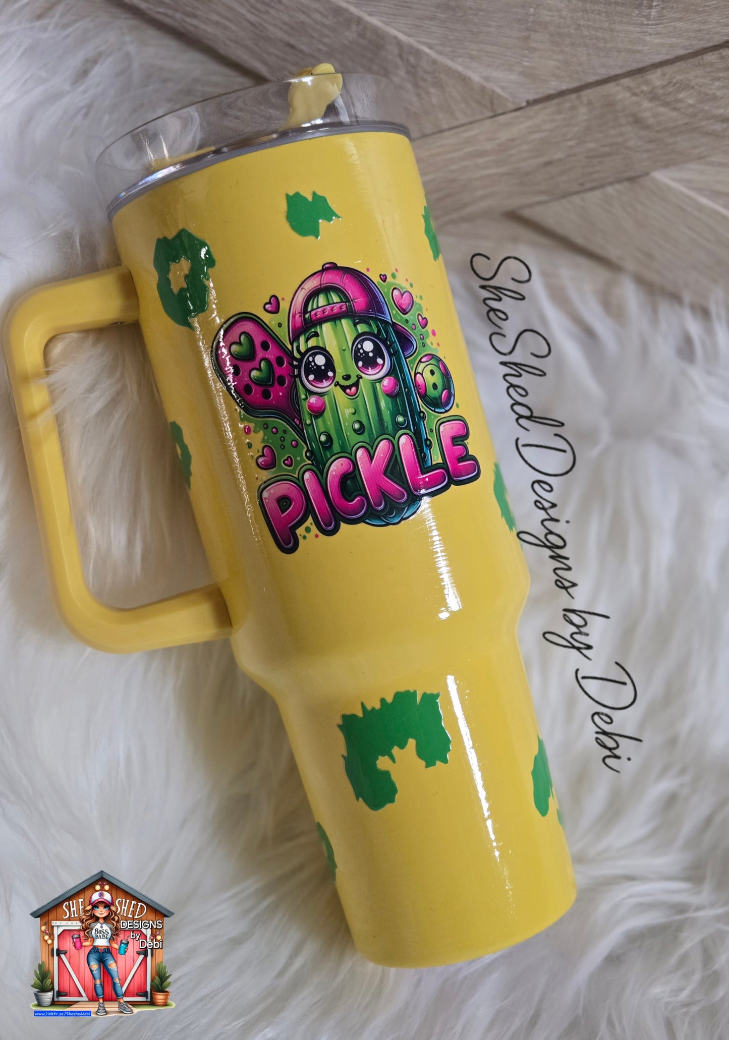 “Pickle Ballin’ 40oz Tumbler – Cute Kawaii Pickle Cup | 2-Sided Design | CrystaLac Finish”