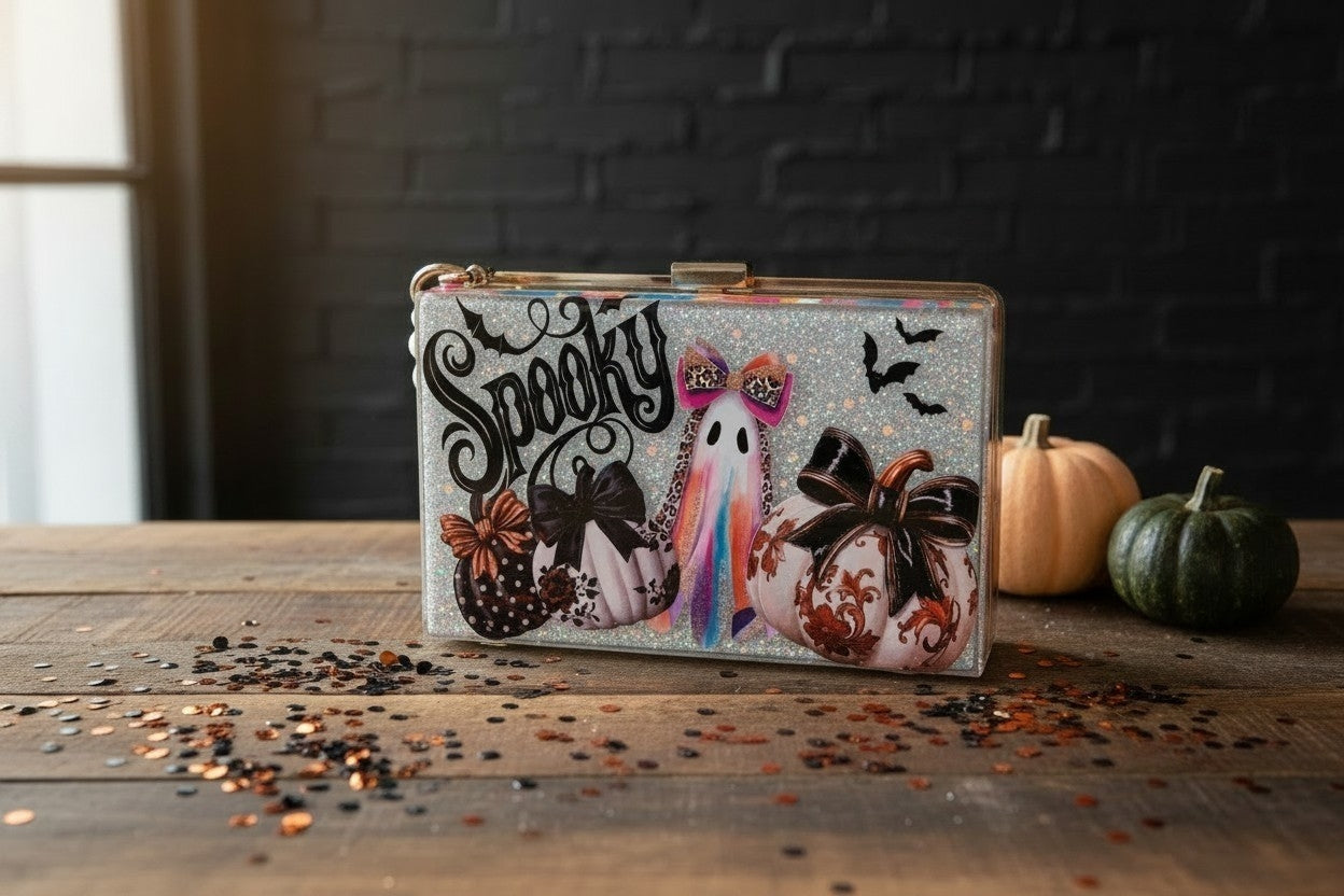 Pretty Little Haunting | Glitter Resin Halloween Acrylic Purse 👻🧡✨