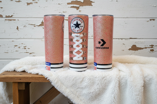 Pink Glitter High-Top Sneaker Inspired 20oz Tumbler | Lace Detail | Custom Converse Style Cup