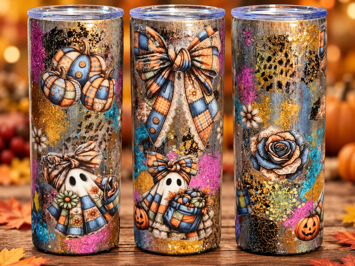 Patchwork Pumpkin Magic | Handmade Fall & Halloween 20 oz Tumbler
