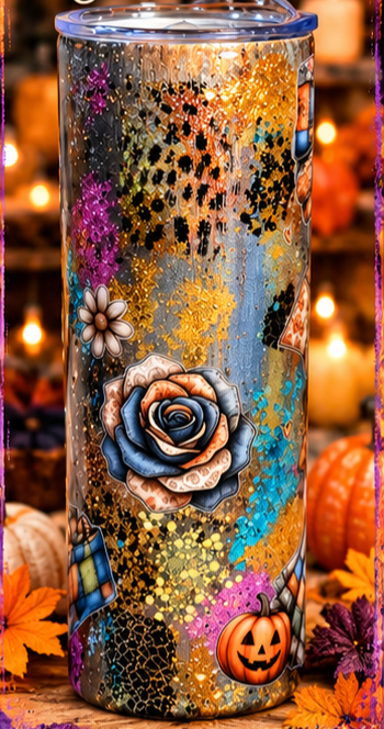 Patchwork Pumpkin Magic | Handmade Fall & Halloween 20 oz Tumbler