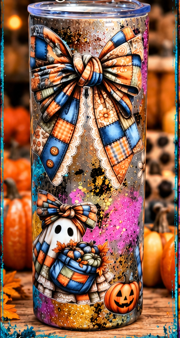 Patchwork Pumpkin Magic | Handmade Fall & Halloween 20 oz Tumbler