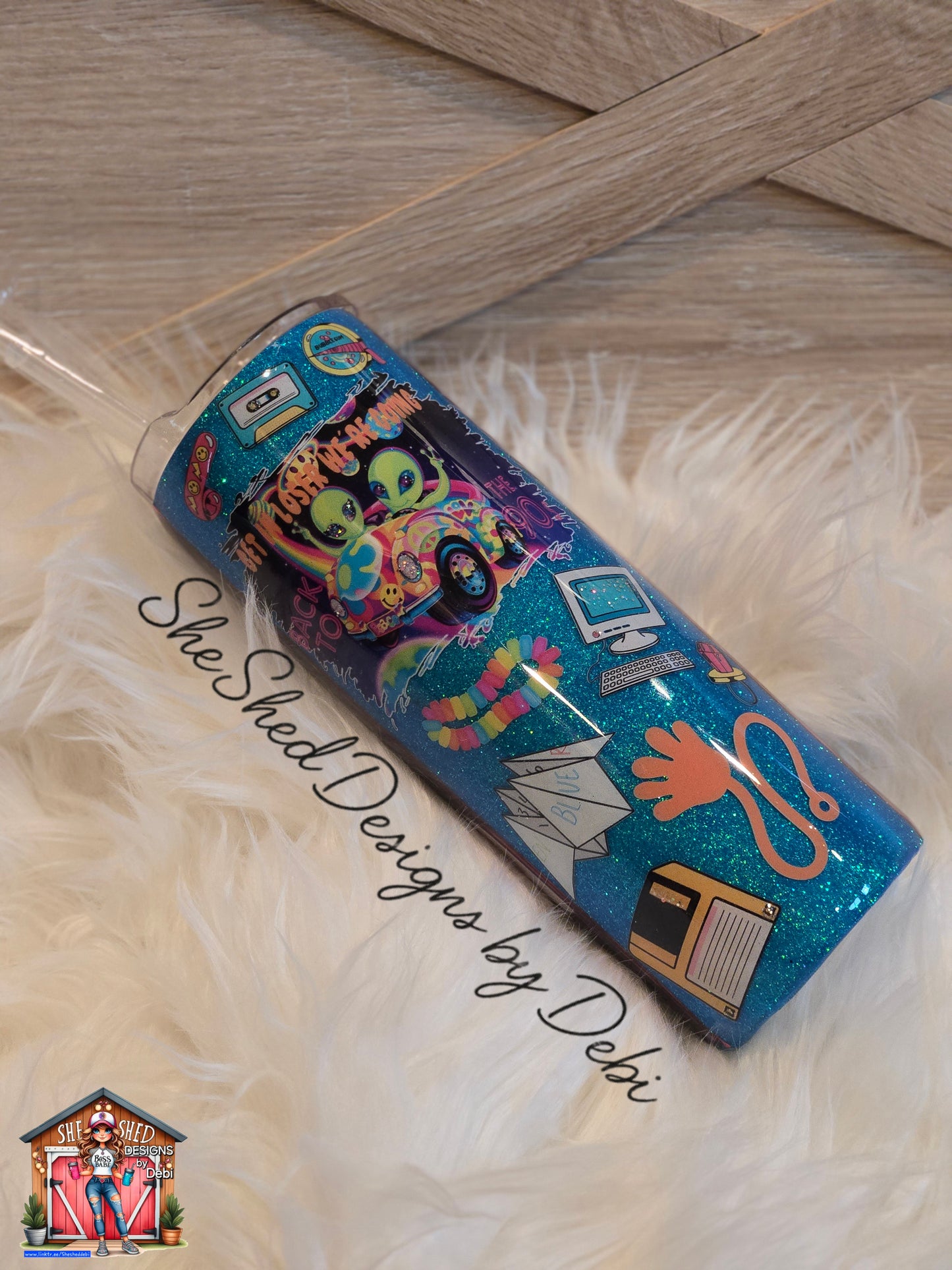 20oz “Back to the 90s” Glitter Tumbler – Retro Tech Nostalgia Cup with Classic Nokia Phone Design