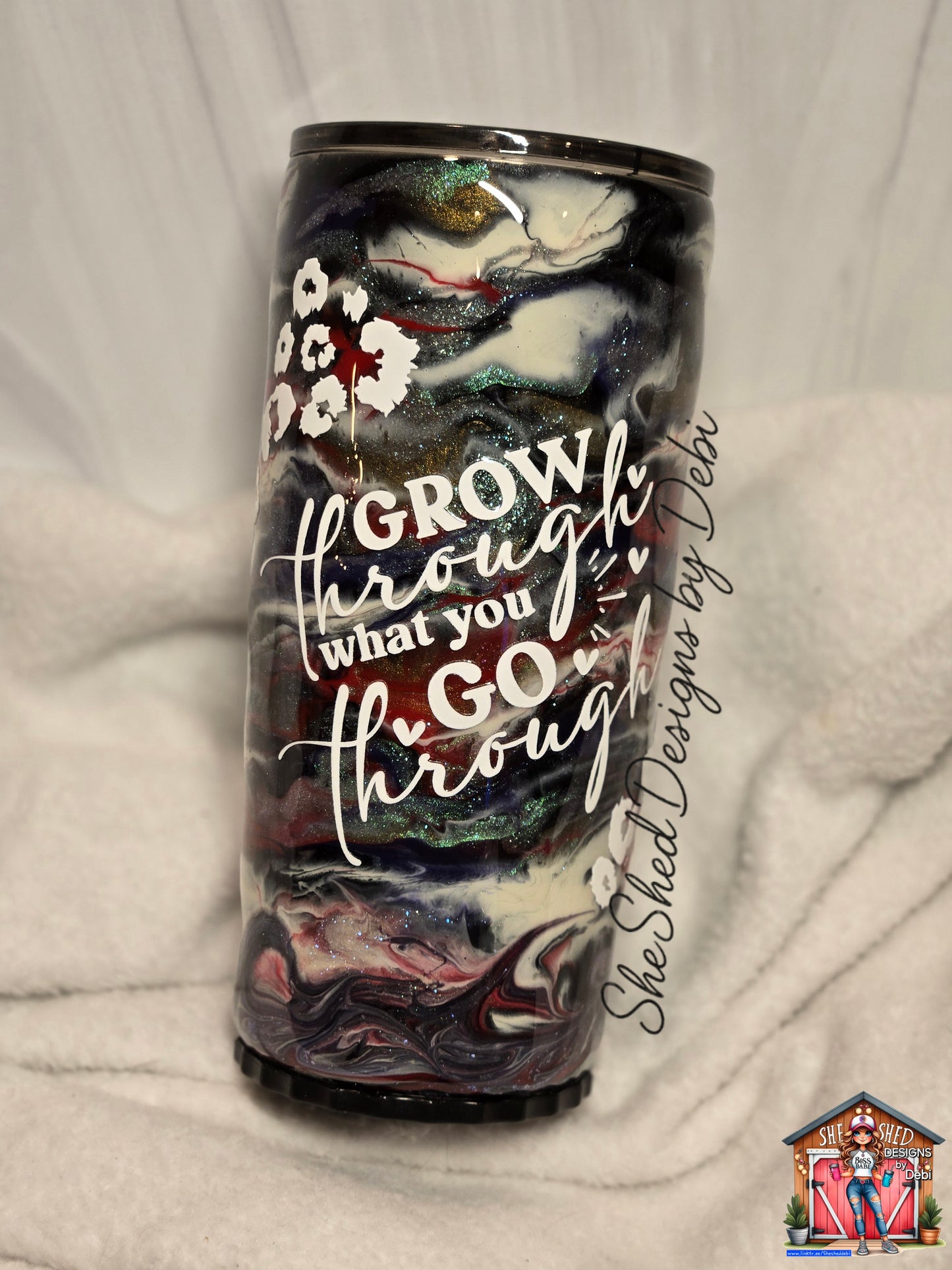 20oz Grow Through What You Go Through Stainless Steel Strawbler Ink-swirl Tumbler