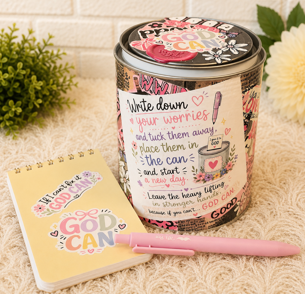 The Original God Can Gift Set™ by She Shed Designs by Debi |Handmade Faith Encouragement Gift with Notepad & Pen (#8)