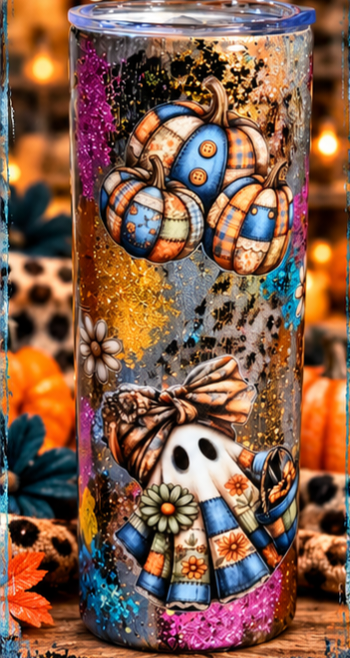 Patchwork Pumpkin Magic | Handmade Fall & Halloween 20 oz Tumbler