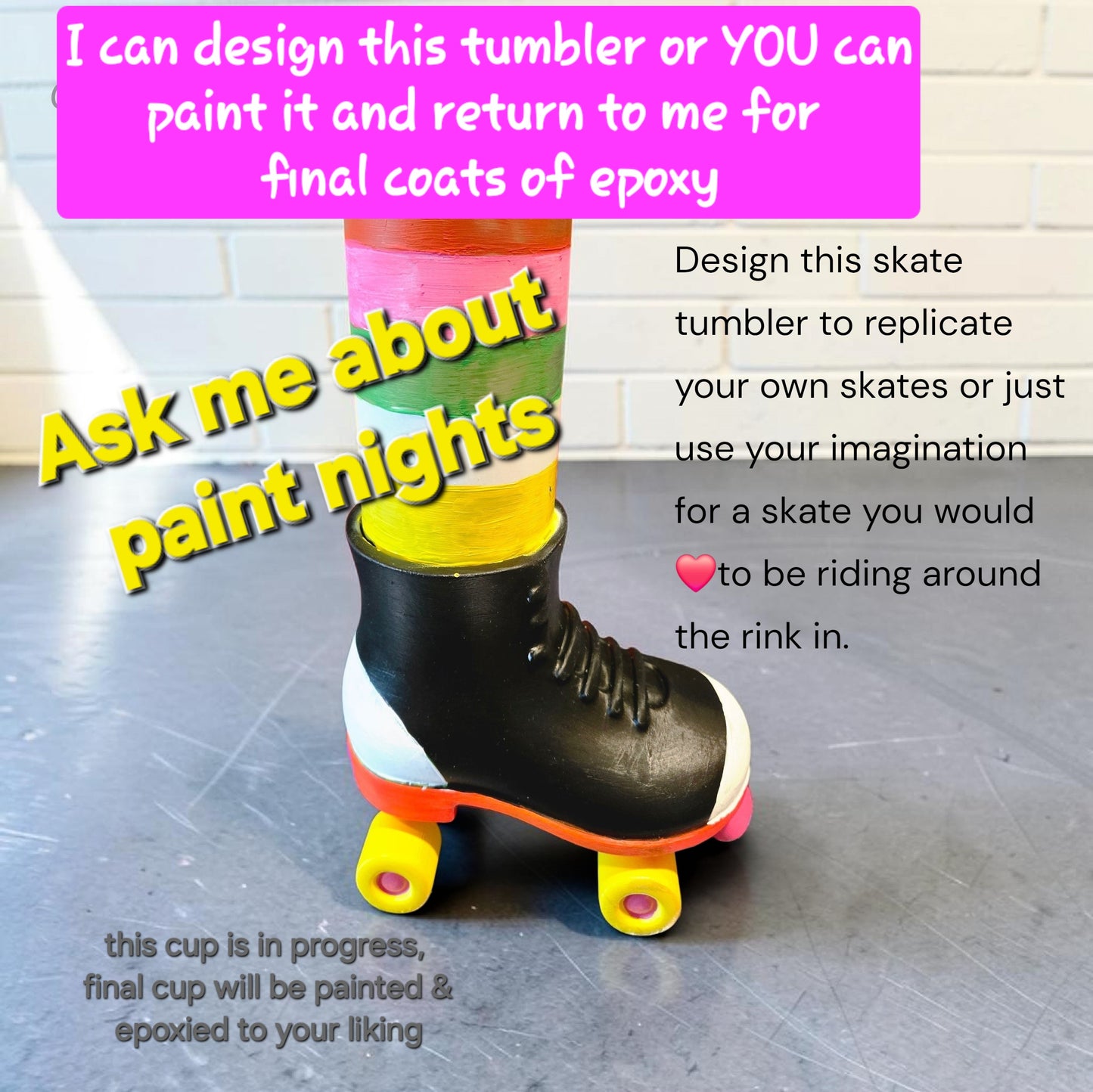 🛼 20oz 3D Neon Rebel Roller Skate Tumbler 🛼