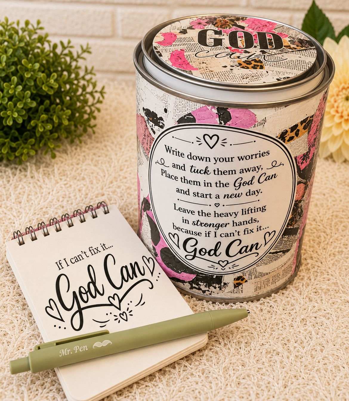 The Original God Can Gift Set™ by She Shed Designs by Debi |Handmade Faith Encouragement Gift with Notepad & Pen (#11)
