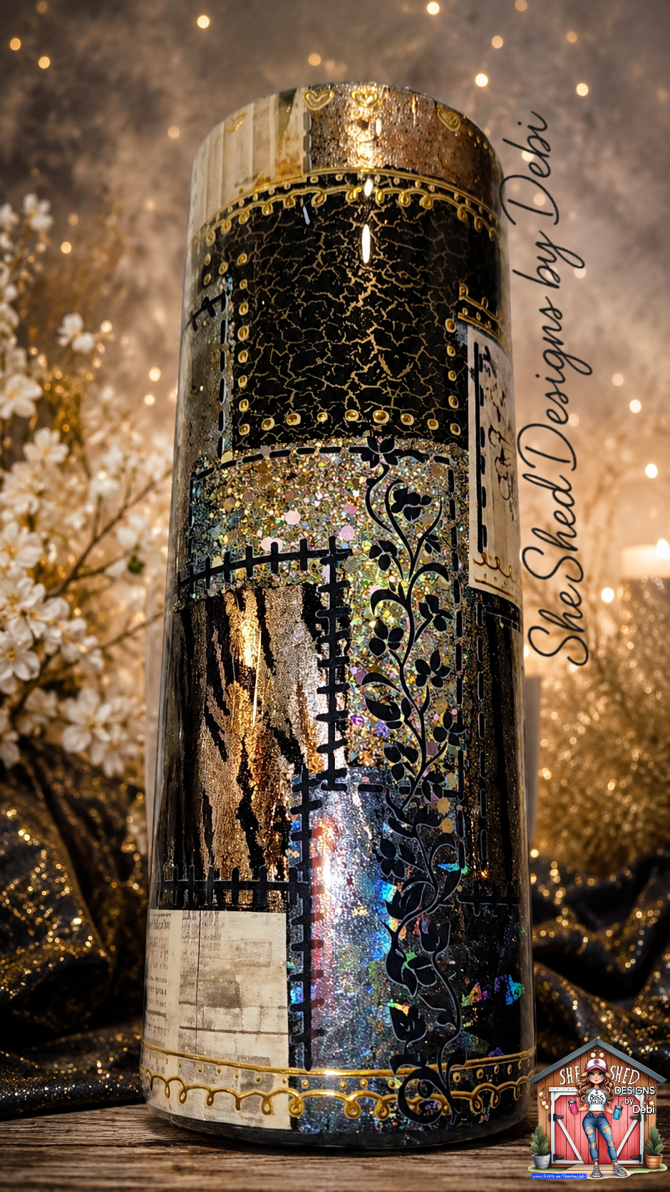Gilded & Stitched Patchwork – 20oz Tumbler