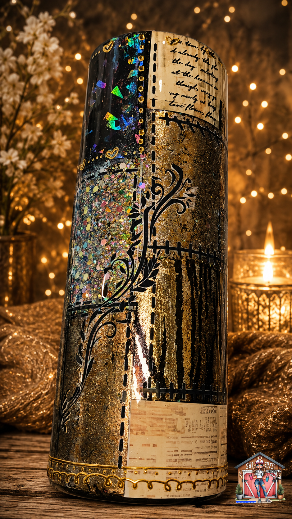 Gilded & Stitched Patchwork – 20oz Tumbler
