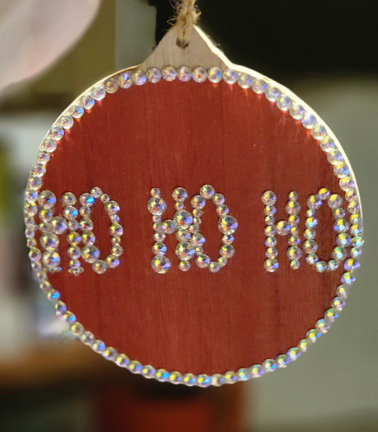 Ho Ho Ho Rhinestone & Wooden Ornaments