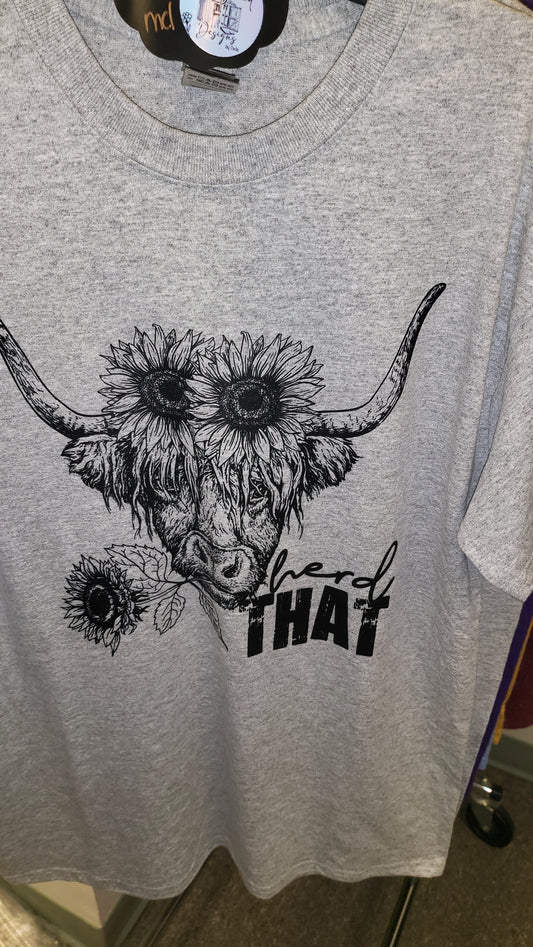 Highland Cow Shirt, featuring saying: “Herd That”, Ships Fast